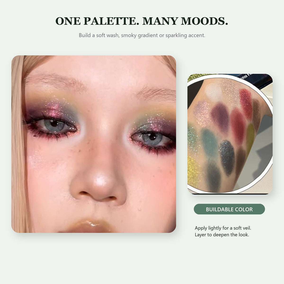 Enchanted Forest 12-Shade Multi-Finish Eyeshadow Palette – Earthy Green, Burgundy, Antique Gold and Jewel-Tone Colors with Mirror