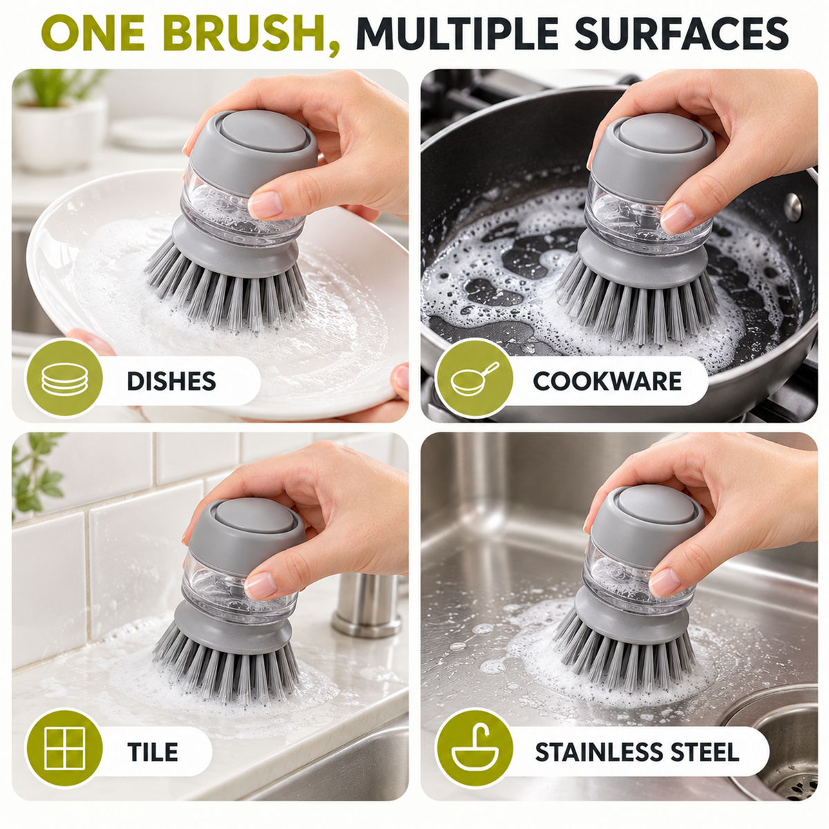 Press-Top Soap Dispensing Scrub Brush