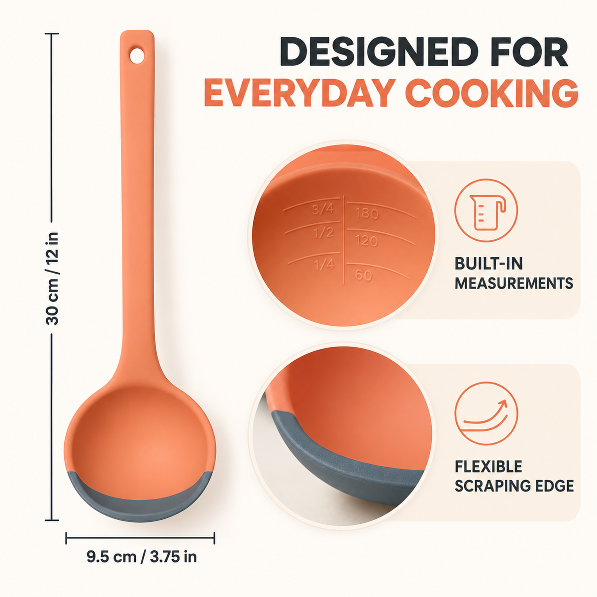 Flexible Silicone Ladle with Scraping Edge