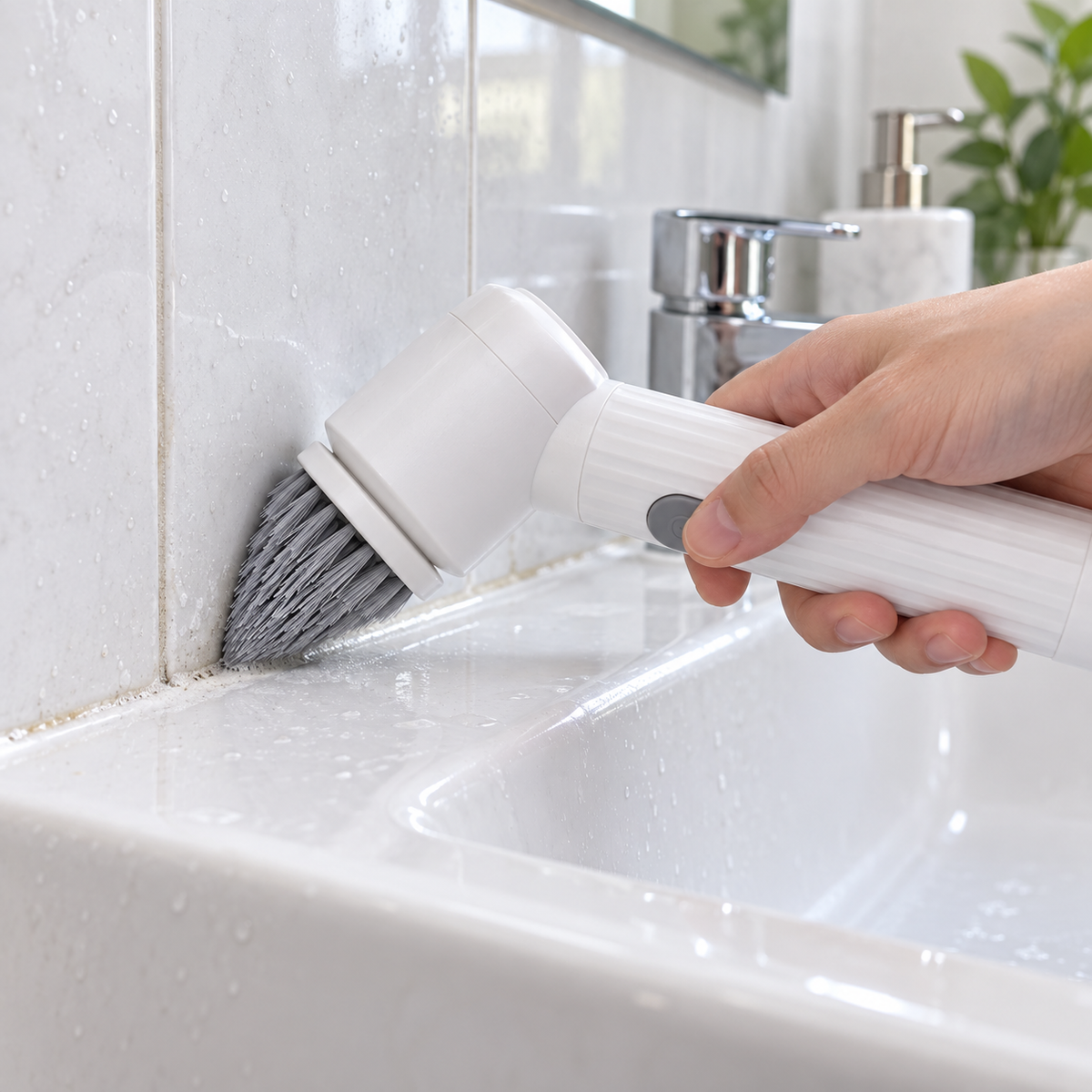 Rechargeable Handheld Electric Cleaning Brush with 6 Bonus Accessories – Interchangeable Scrub Heads for Home, Sink, Tile and Shoe Care
