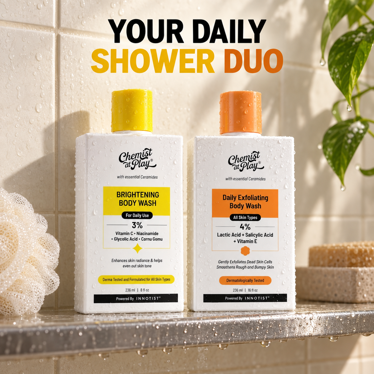 Brightening Body Wash with Vitamin C and Niacinamide, Daily Body Cleanser with 3% Brightening Complex, Fresh, Smoother-Looking Skin, 236 mL / 8 fl oz