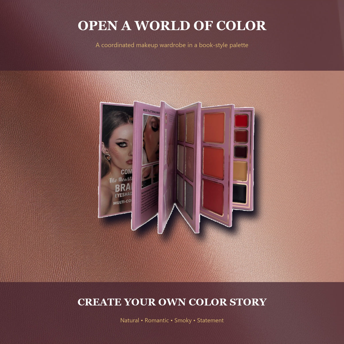 Rose Bloom All-in-One Multi-Page Makeup Book Palette – Eyeshadow, Blush, Face Color and Lip Color Collection in a Fold-Out Pink Case