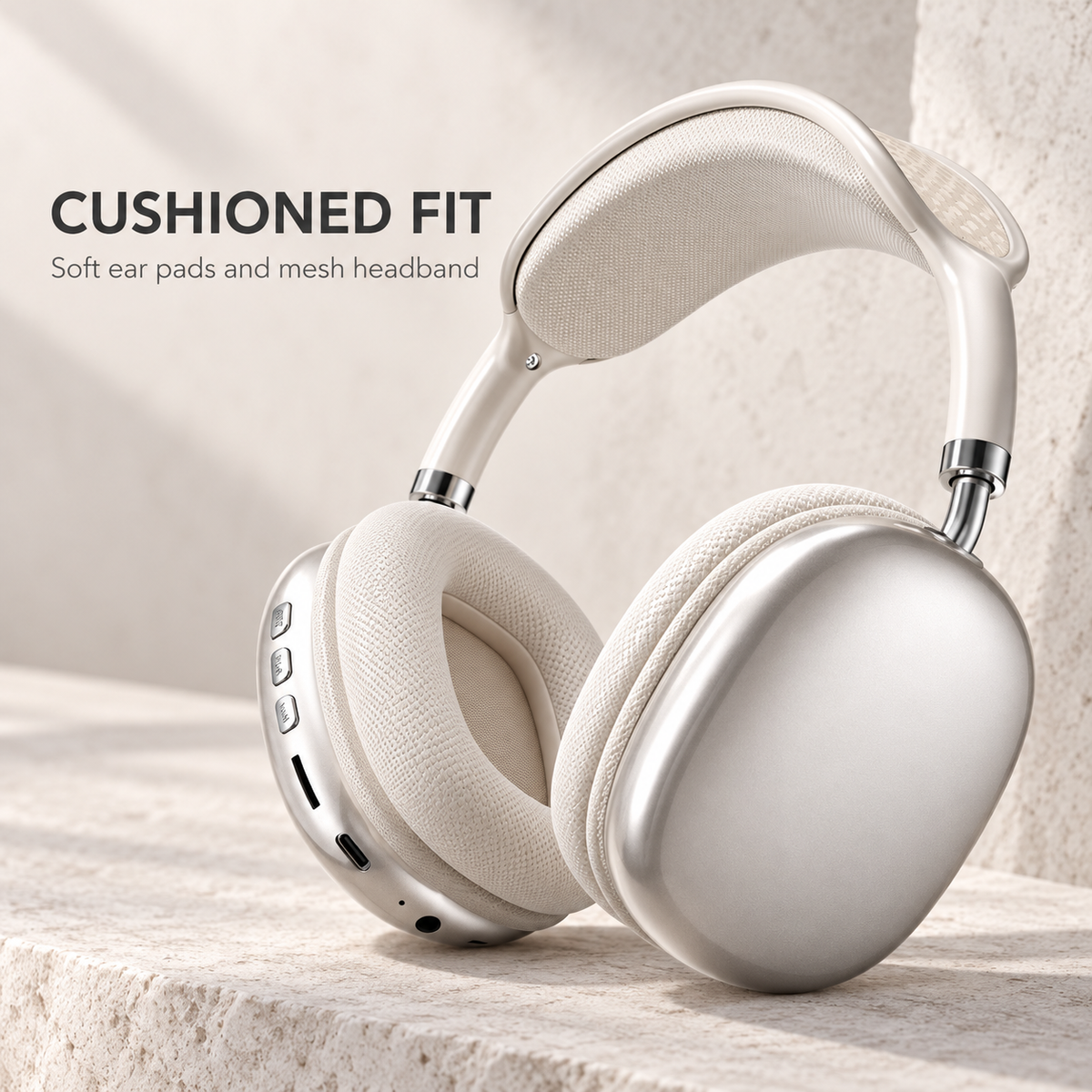 Wireless Over-Ear Headphones with Cushioned Ear Pads and Mesh Headband — Midnight Black / Pearl White