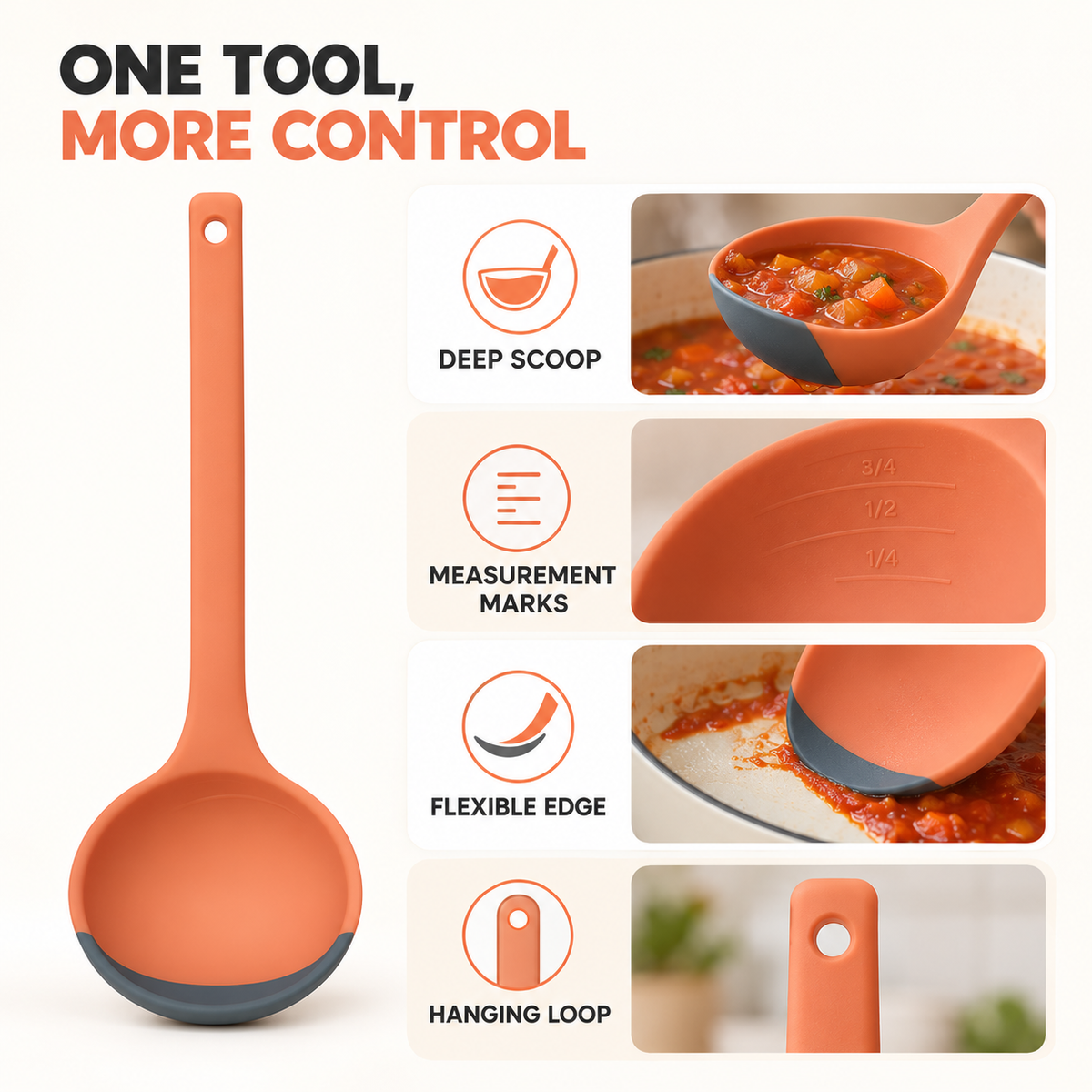 Flexible Silicone Ladle with Scraping Edge