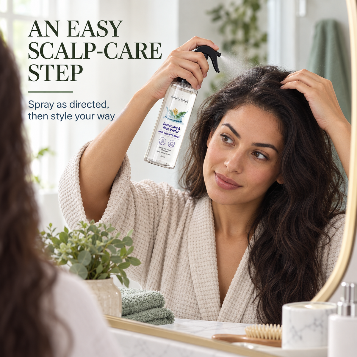 Rosemary & Rice Water Scalp Spray, Water-Based Hair Care Mist with Rosemary and Rice Extracts, Trigger Spray Bottle, 200 mL