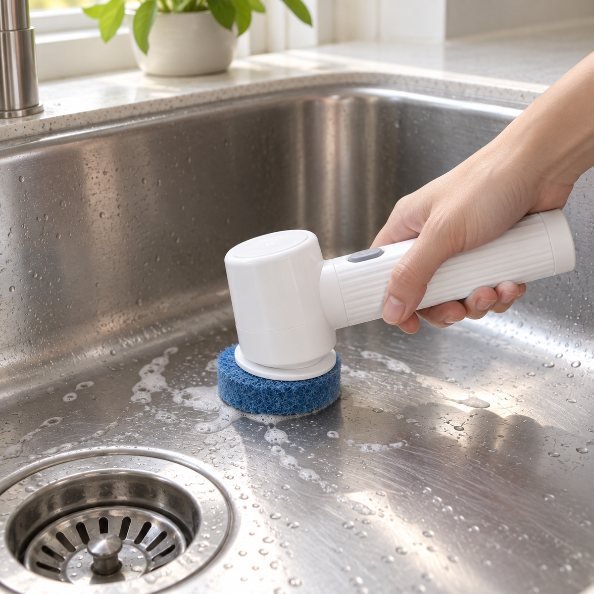 Rechargeable Handheld Electric Cleaning Brush with 6 Bonus Accessories – Interchangeable Scrub Heads for Home, Sink, Tile and Shoe Care