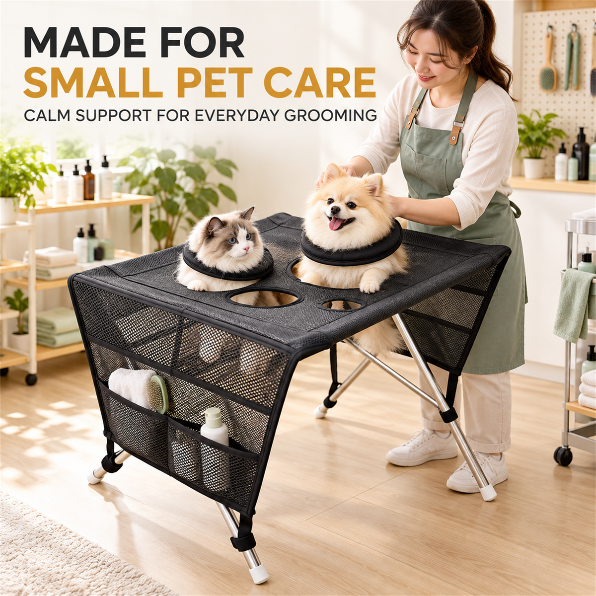 Foldable Pet Grooming Care Table with Padded Restraint Collars