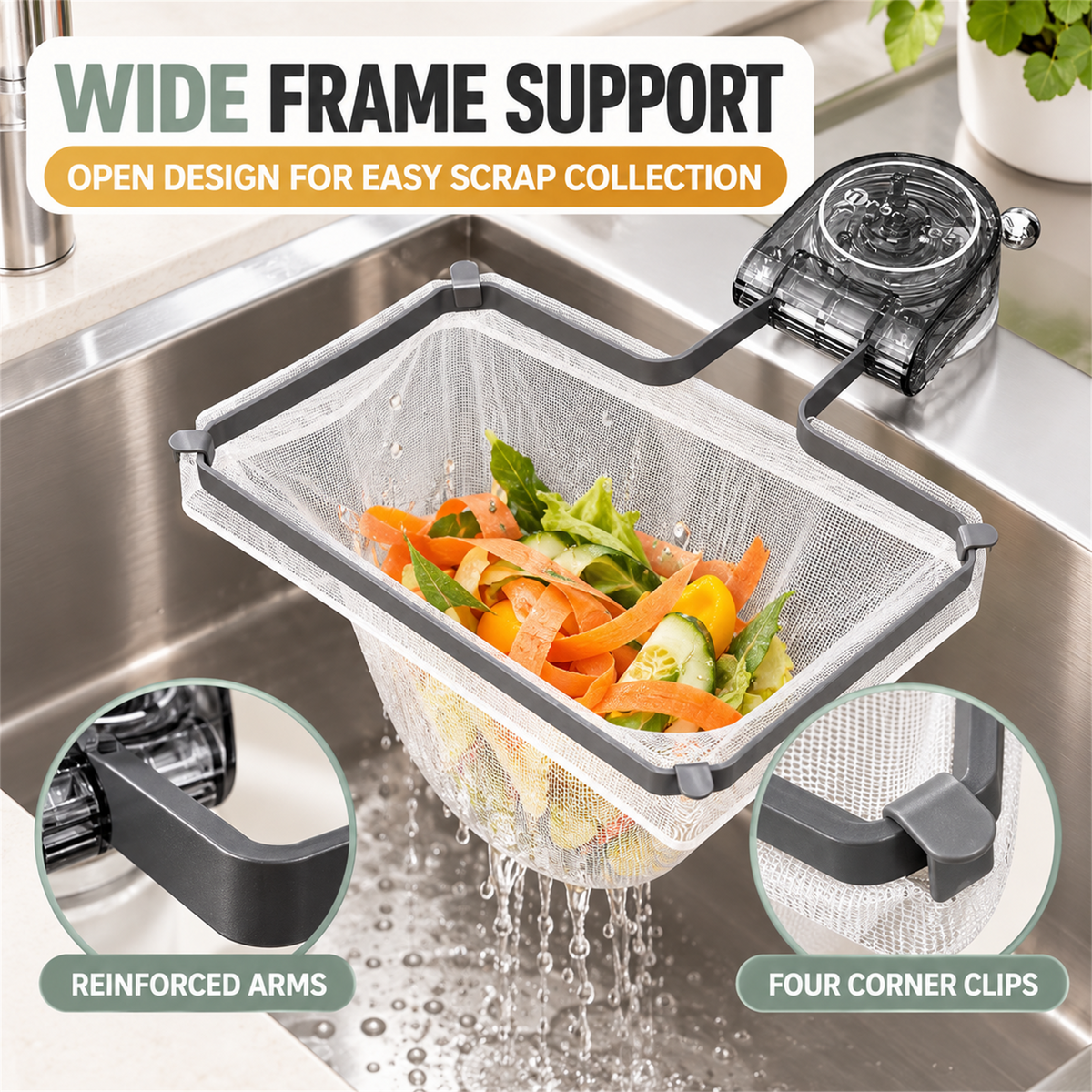 Foldable Kitchen Sink Strainer with Suction Cup & Mesh Filter Bags