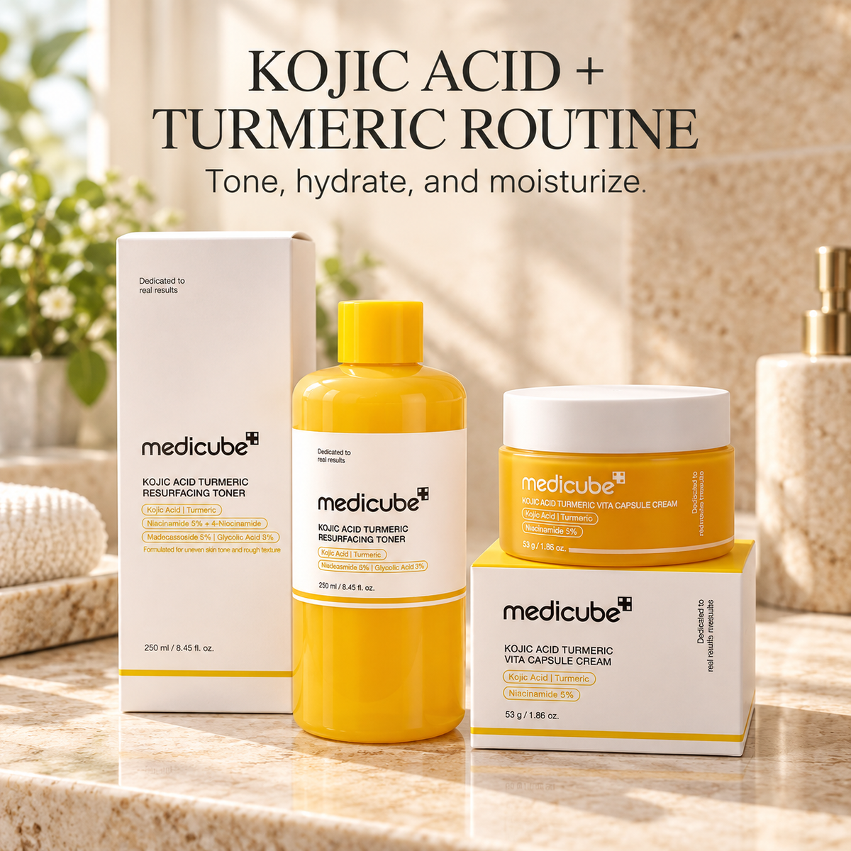 Kojic Acid Turmeric Resurfacing Toner, Brightening Face Toner with Niacinamide and Glycolic Acid, Lightweight Hydrating Exfoliating Toner, 8.45 fl oz (250 mL)