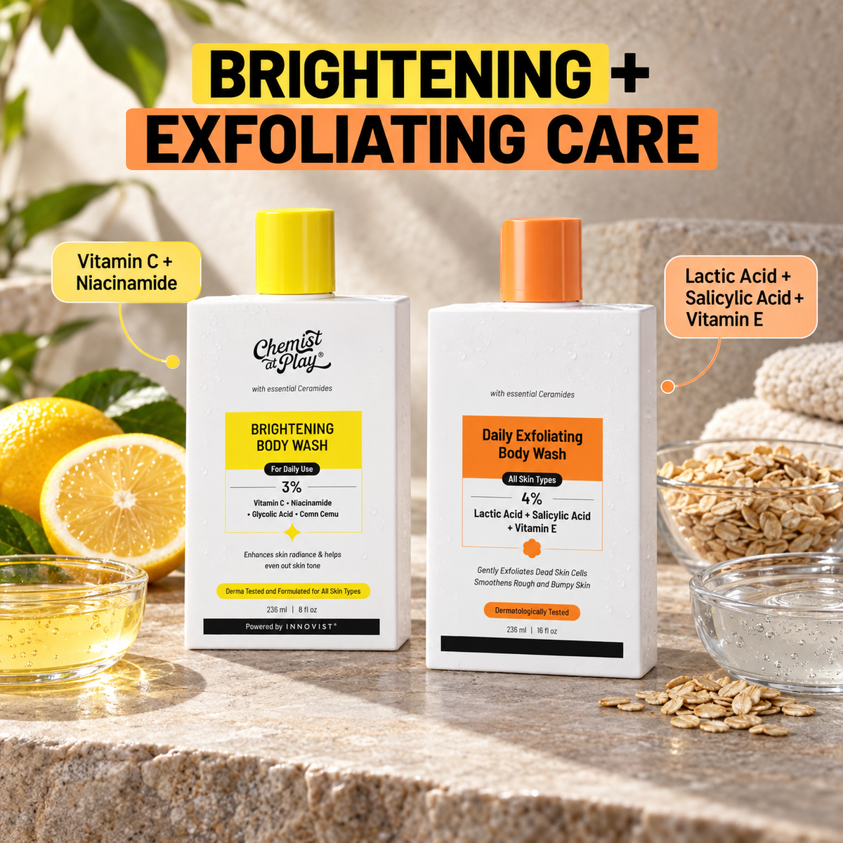 Brightening Body Wash with Vitamin C and Niacinamide, Daily Body Cleanser with 3% Brightening Complex, Fresh, Smoother-Looking Skin, 236 mL / 8 fl oz