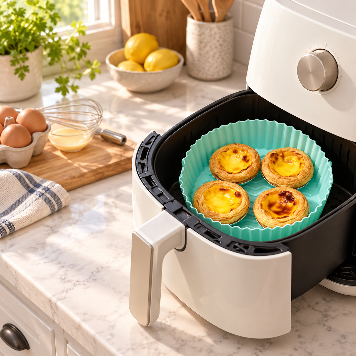 Reusable Silicone Air Fryer Liners, Food-Grade Air Fryer Basket Inserts with Raised Drainage Ribs, Heat-Resistant Nonstick Cooking Pots, Easy-Clean Accessories for Roasting, Baking and Reheating