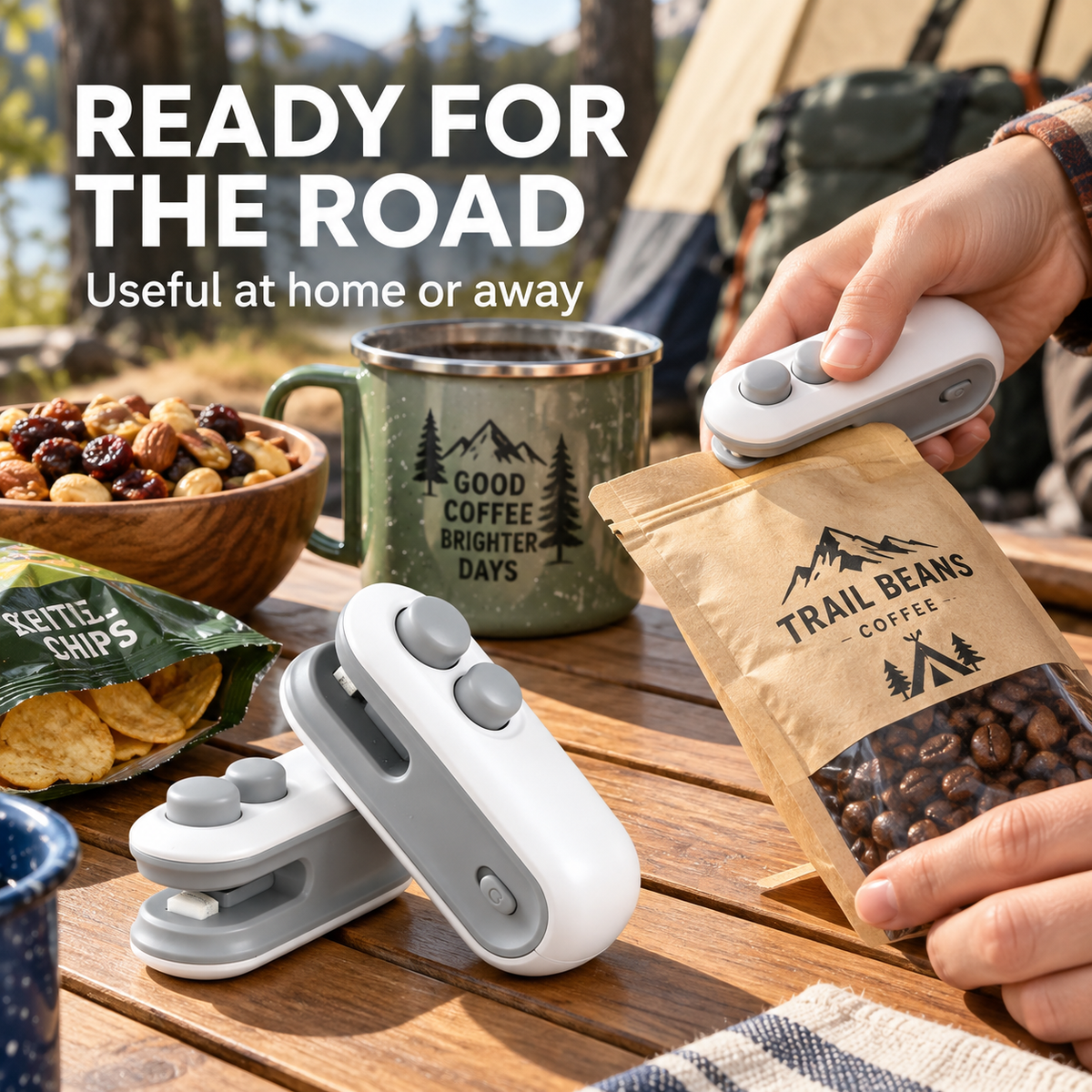 Mini Heat Bag Sealer and Cutter, Portable Handheld Snack Bag Sealing Machine with Built-In Cutter, USB Type-C Rechargeable, White or Blue