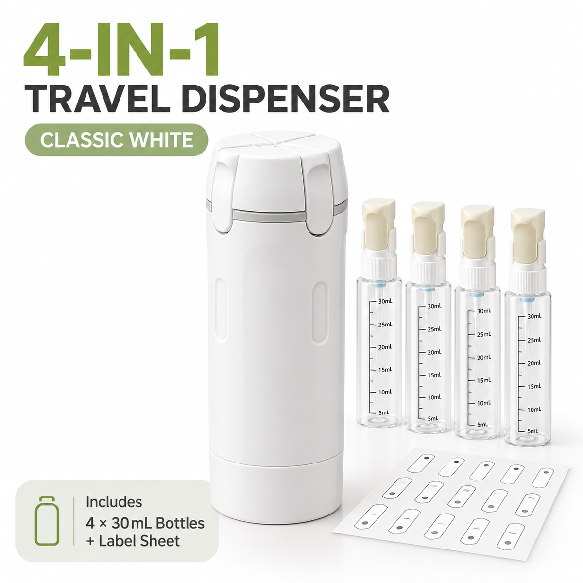 4-in-1 Travel Toiletry Dispenser Bottle Set