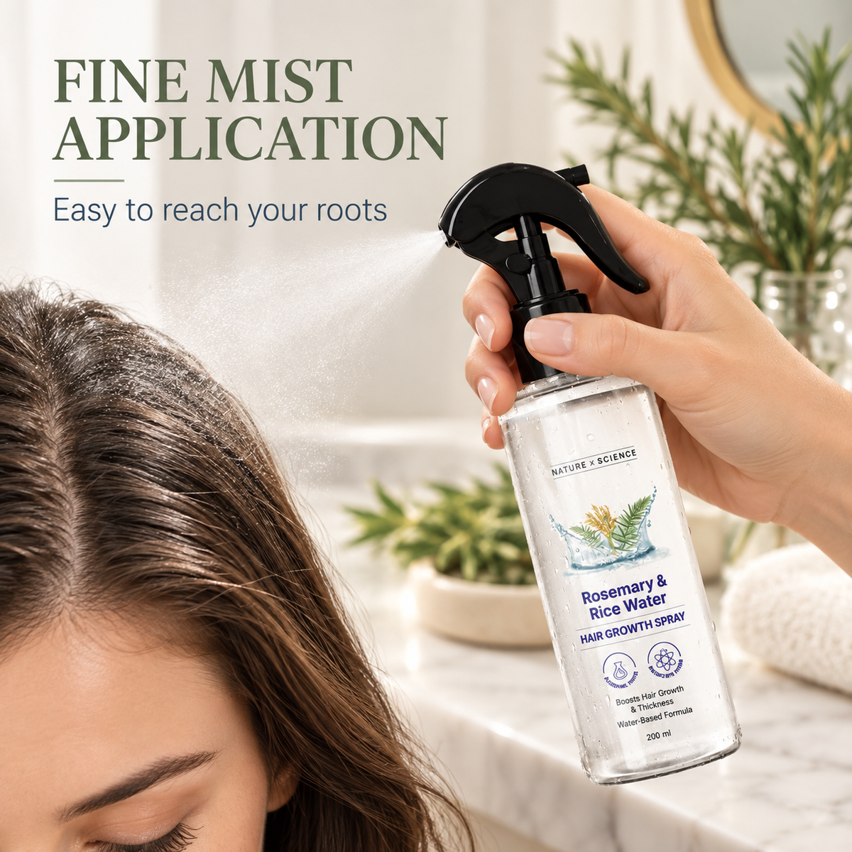 Rosemary & Rice Water Scalp Spray, Water-Based Hair Care Mist with Rosemary and Rice Extracts, Trigger Spray Bottle, 200 mL