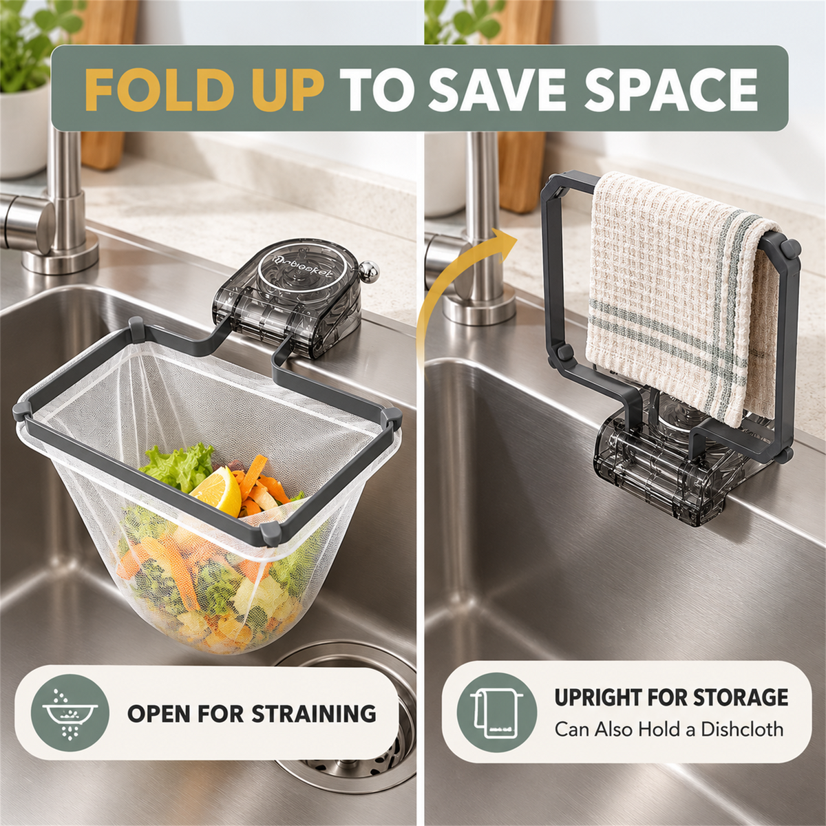 Foldable Kitchen Sink Strainer with Suction Cup & Mesh Filter Bags