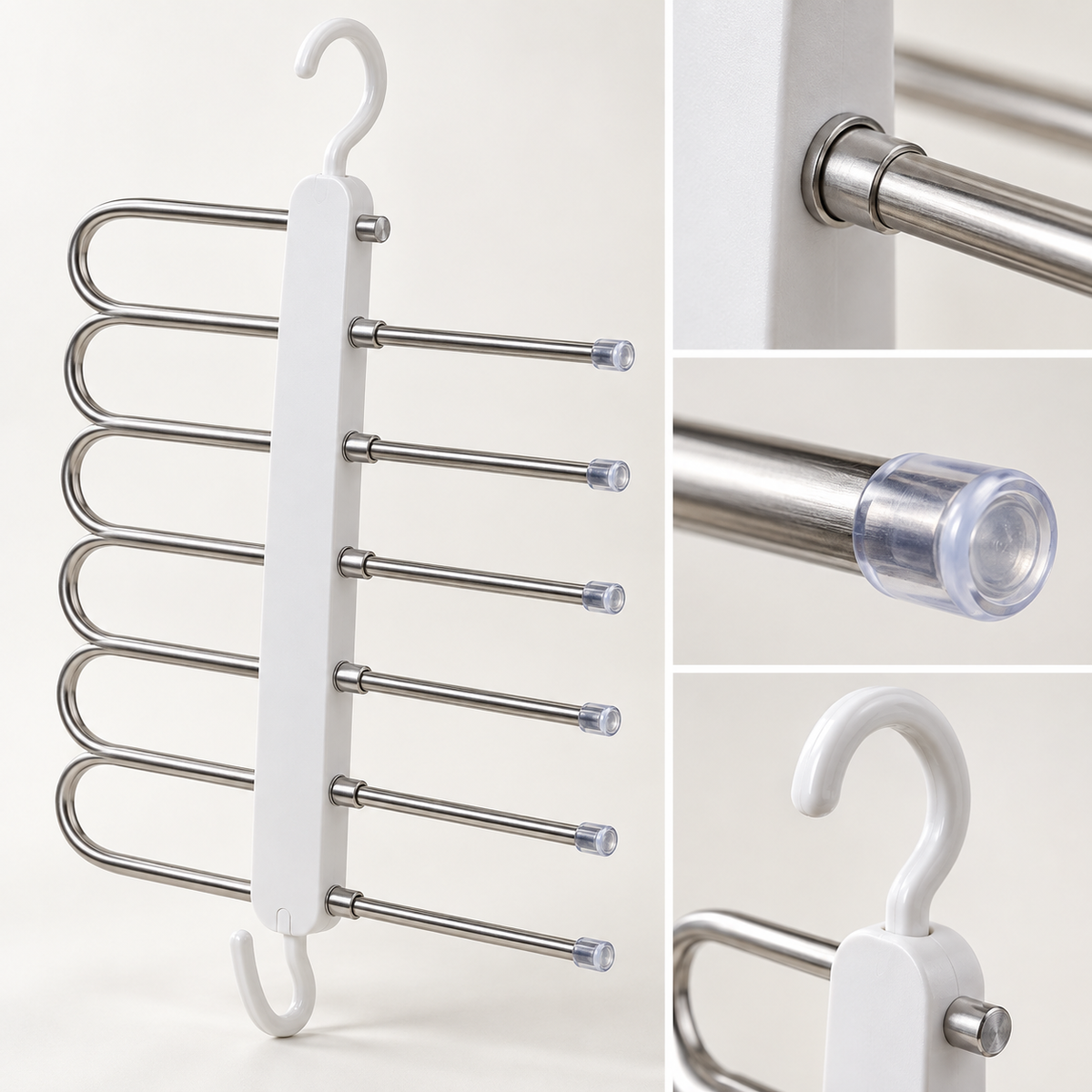 6-Tier Swing-Arm Pants Hanger with Dual Hooks – Space-Saving Closet Organizer for Trousers, Scarves, Ties and Towels