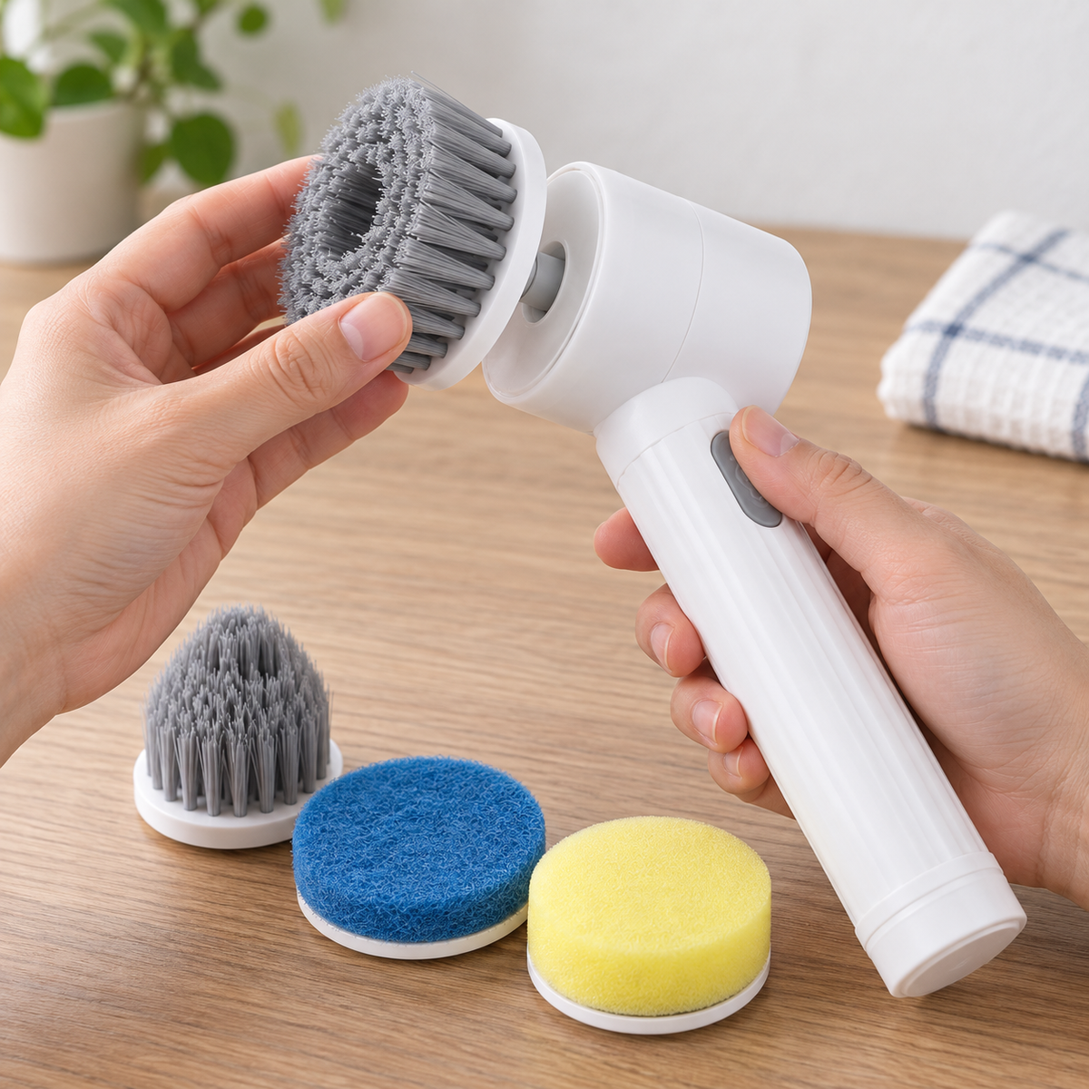 Rechargeable Handheld Electric Cleaning Brush with 6 Bonus Accessories – Interchangeable Scrub Heads for Home, Sink, Tile and Shoe Care