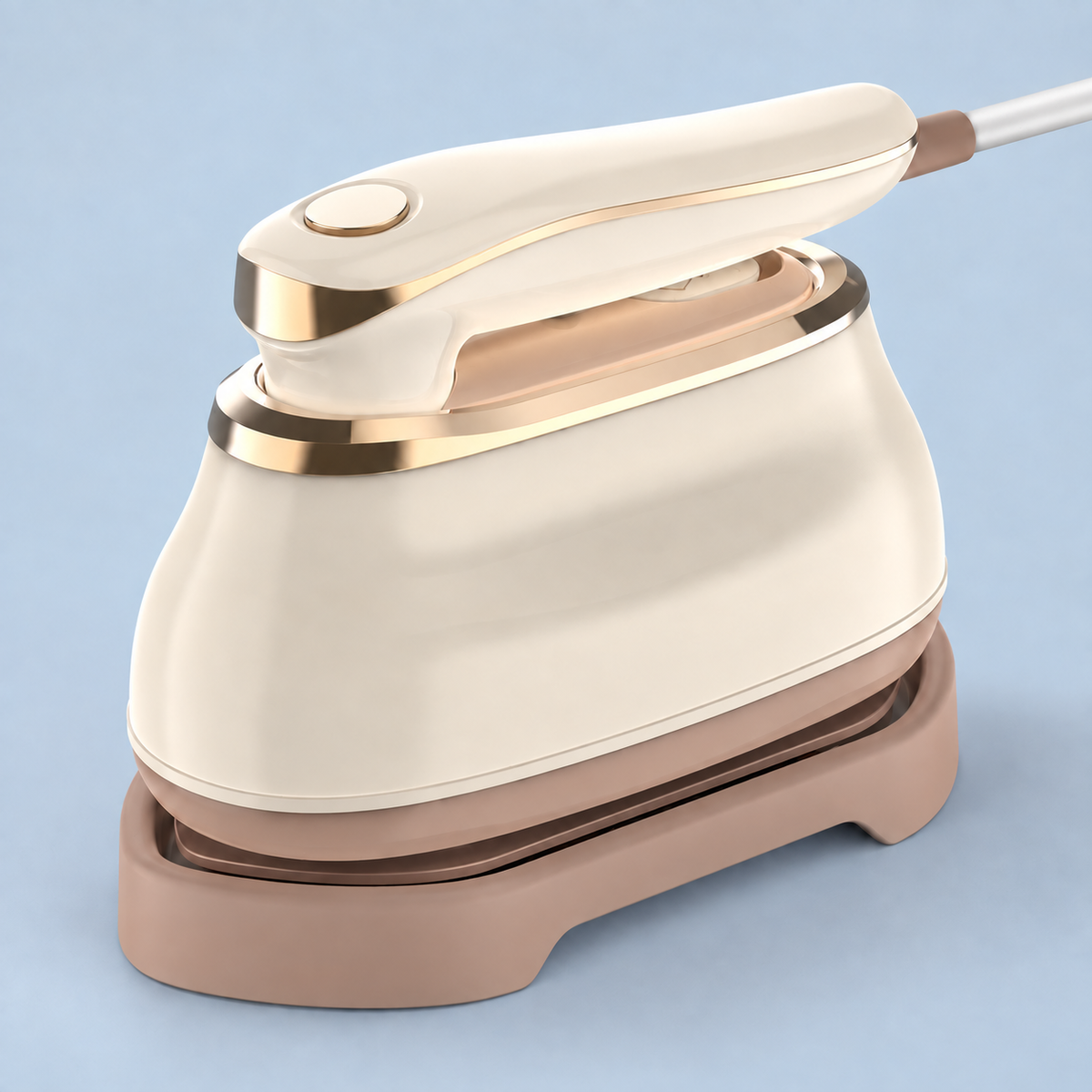 Handheld Garment Steamer with Folding Handle, Hanging Steam & Flat Ironing — Cream and Champagne Gold