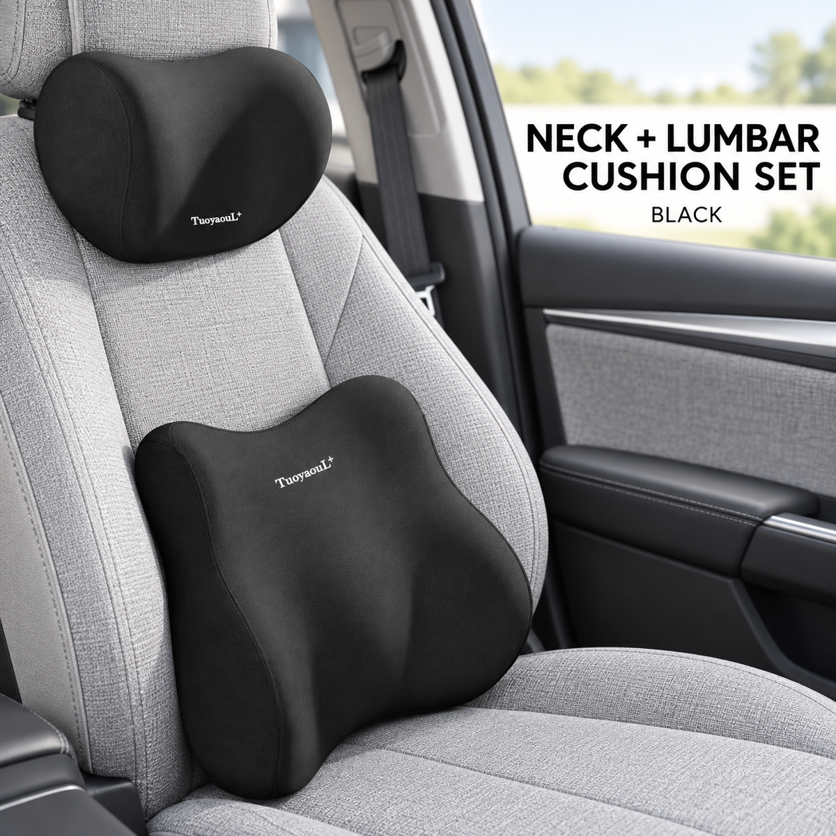 Contoured Car Neck and Lumbar Cushion Set