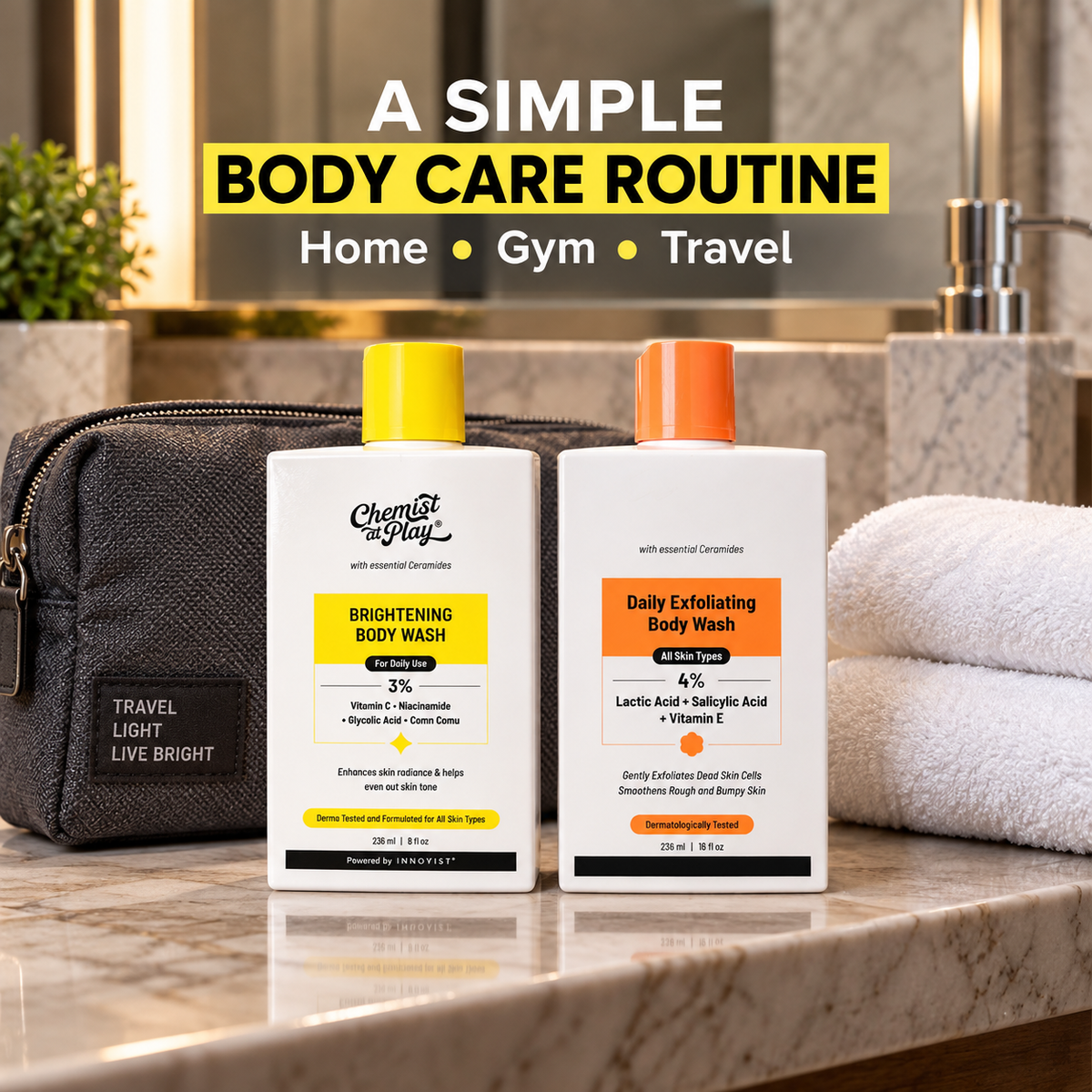 Brightening Body Wash with Vitamin C and Niacinamide, Daily Body Cleanser with 3% Brightening Complex, Fresh, Smoother-Looking Skin, 236 mL / 8 fl oz
