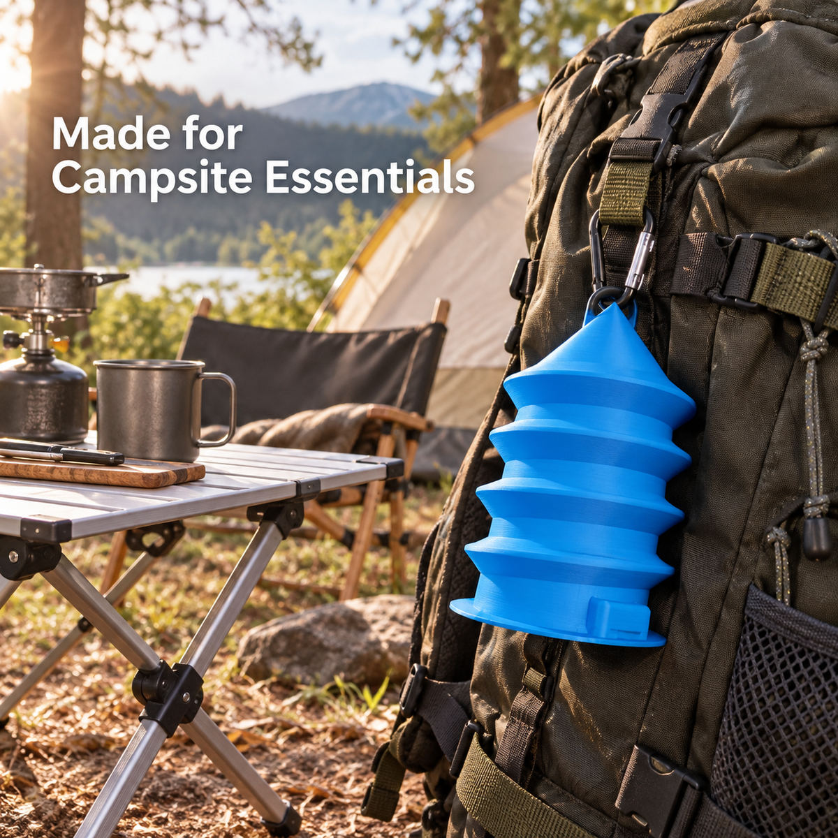 Collapsible Silicone Outdoor Cup, Portable Hanging Travel Container with Clip and Folding Accordion Design, Compact Camping Beach and Hiking Essential