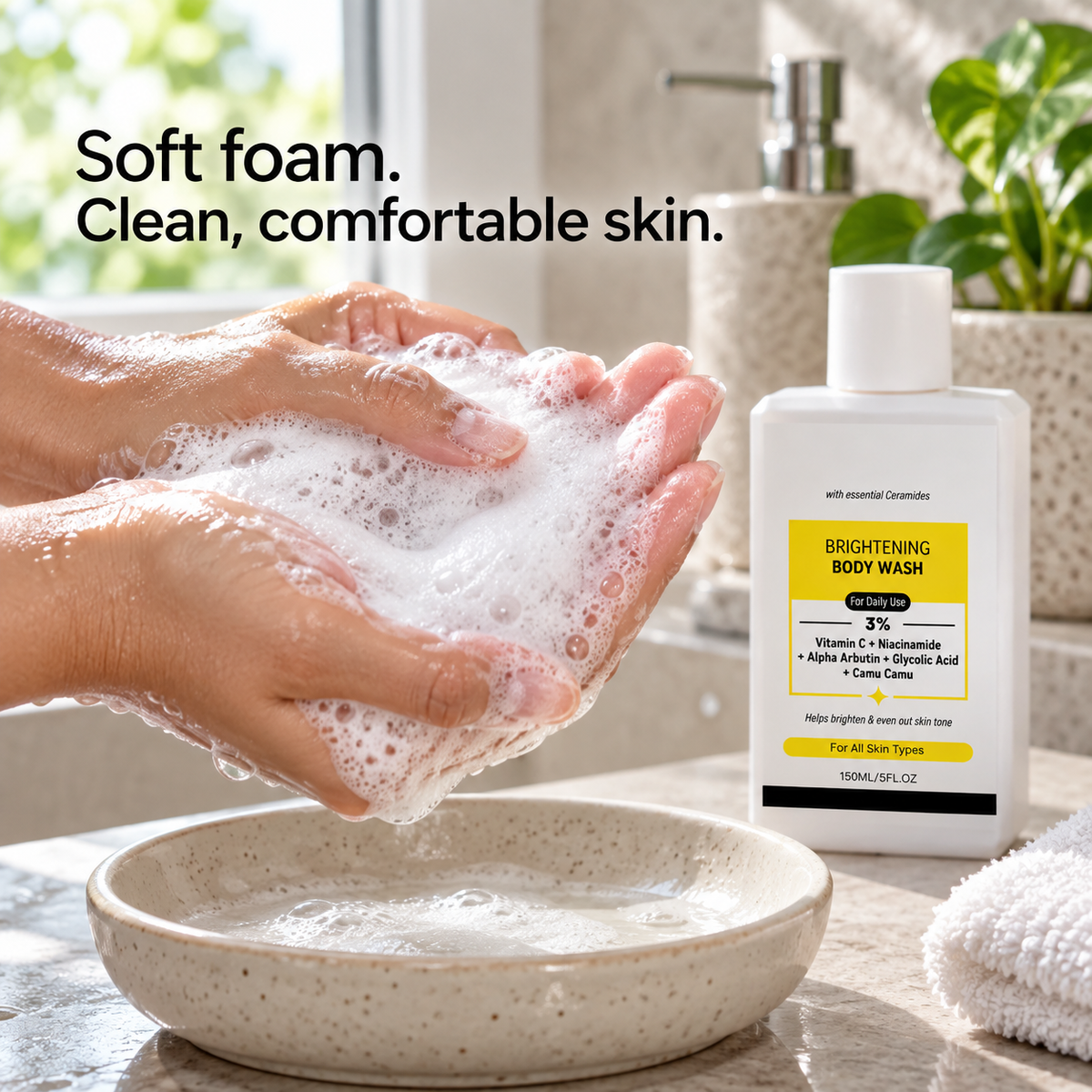 Brightening Body Wash with Vitamin C, Niacinamide, Alpha Arbutin, Glycolic Acid and Camu Camu, Daily Body Cleanser for Fresh, Smoother-Looking Skin, 5 fl oz (150 mL)