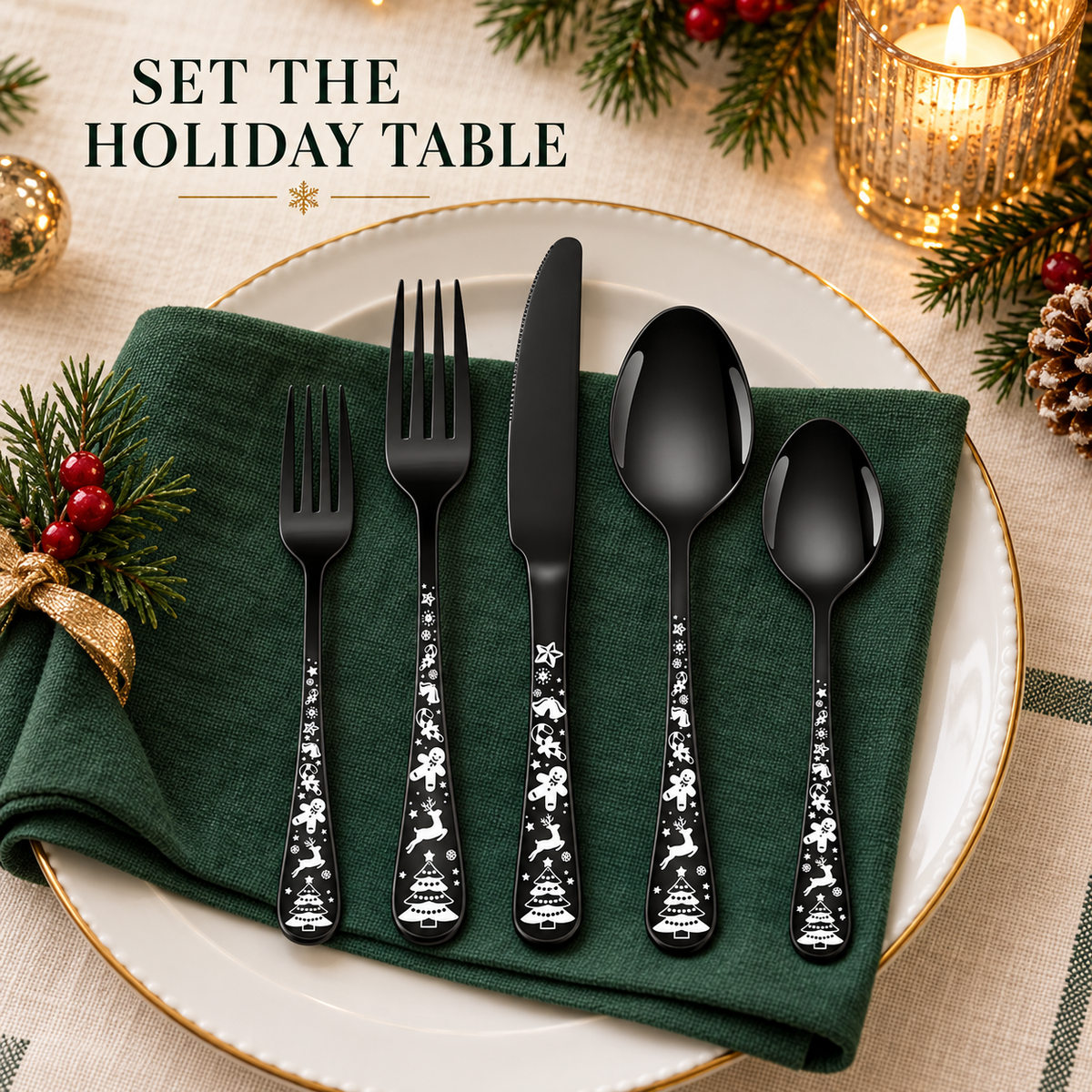FLORAL-PATTERN FLATWARE 20 pieces of tableware