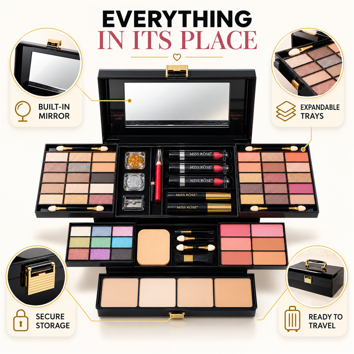 All-in-One Multi-Layer Makeup Kit with Portable Vanity Case