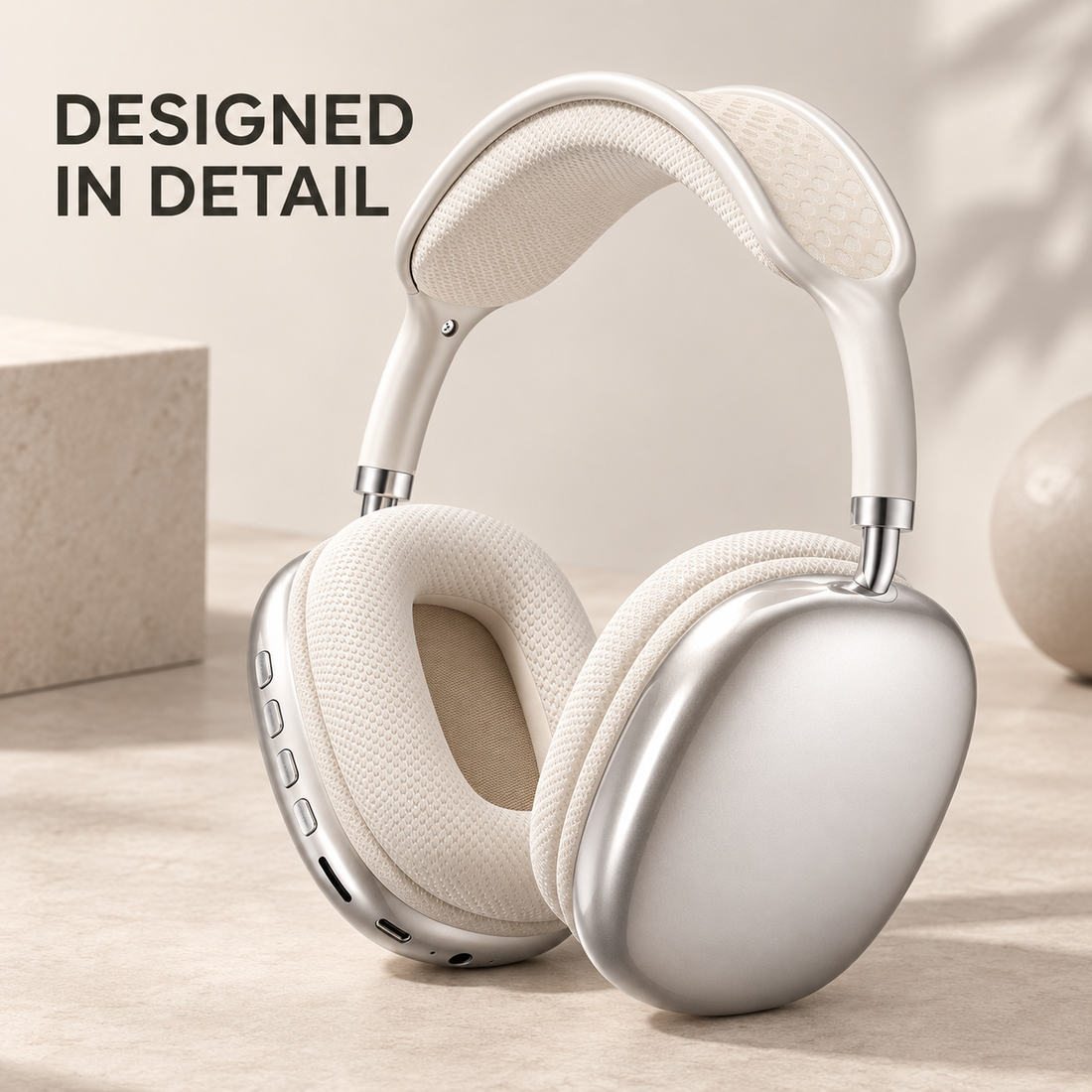 Wireless Over-Ear Headphones with Cushioned Ear Pads and Mesh Headband — Midnight Black / Pearl White