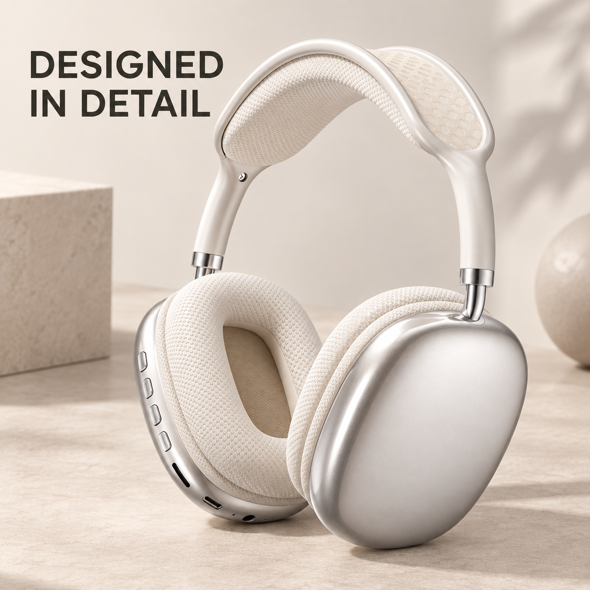 Wireless Over-Ear Headphones with Cushioned Ear Pads and Mesh Headband — Midnight Black / Pearl White