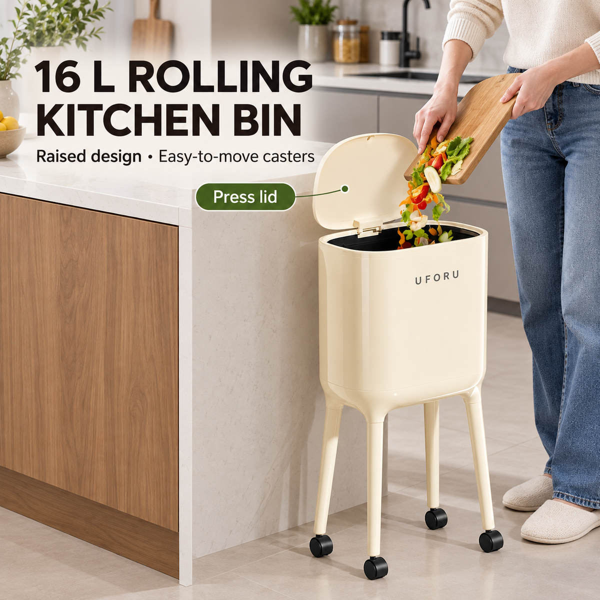 UFORU 16 L Raised Rolling Kitchen Bin