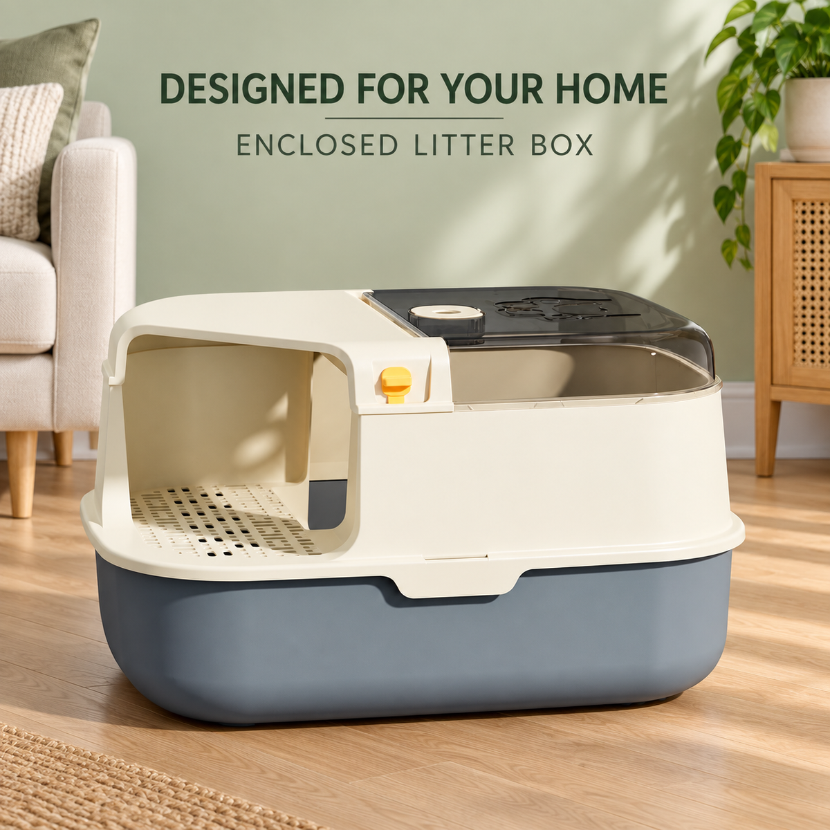 Enclosed Cat Litter Box with Walkway Entrance