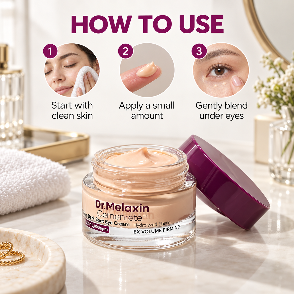 Calcium Dark Spot Eye Cream, Peach-Tinted Under-Eye Cream with Niacinamide, Calcium Gluconate & Hydrolyzed Elastin, 15 g (0.52 oz)