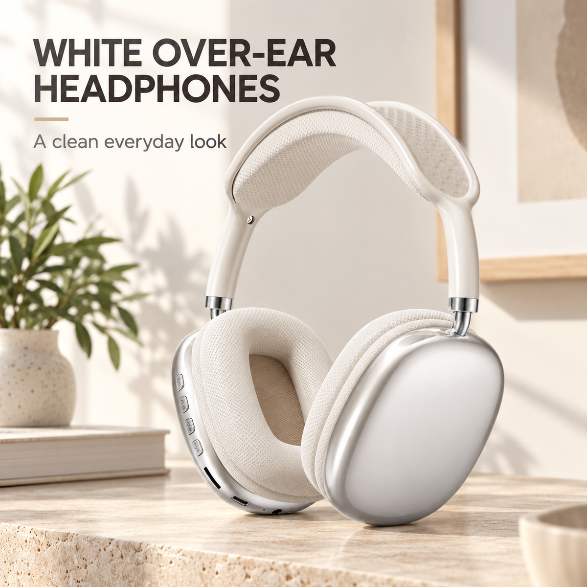 Wireless Over-Ear Headphones with Cushioned Ear Pads and Mesh Headband — Midnight Black / Pearl White