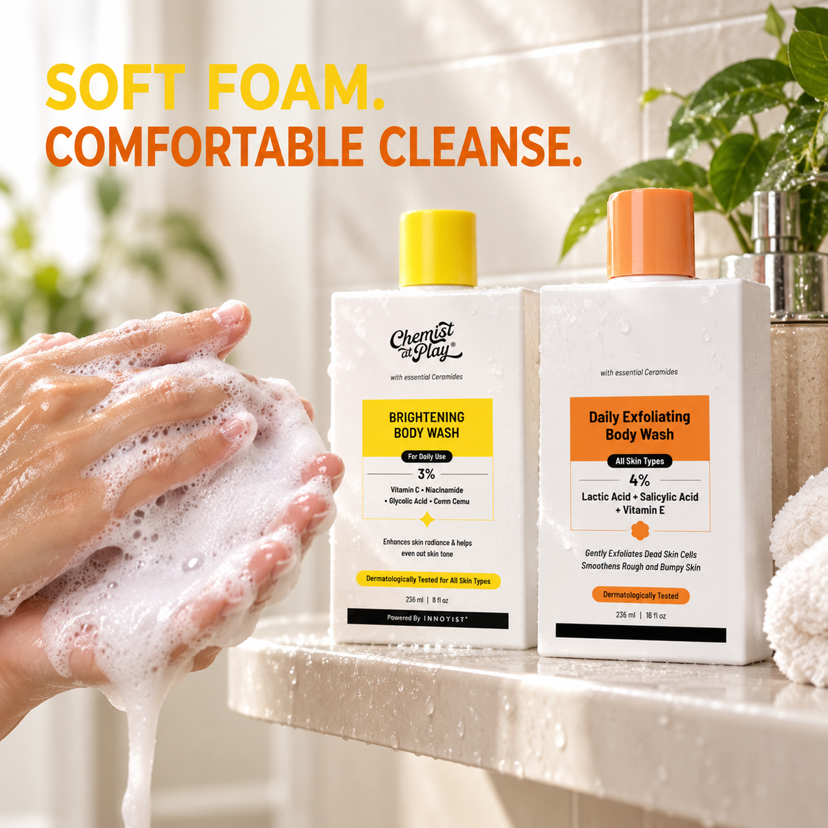 Brightening Body Wash with Vitamin C and Niacinamide, Daily Body Cleanser with 3% Brightening Complex, Fresh, Smoother-Looking Skin, 236 mL / 8 fl oz