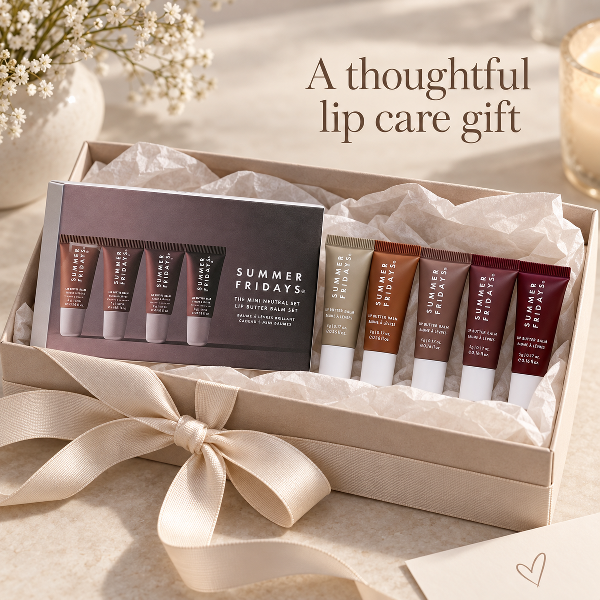 Mini Lip Butter Balm Set, Tinted Lip Moisturizer Gift Set, Portable Lip Care Collection with 68.2 mm Long and 54.7 mm Short Tube Formats