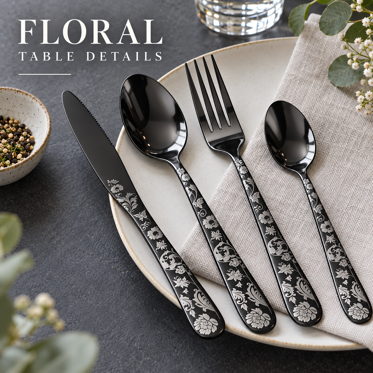 FLORAL-PATTERN FLATWARE 20 pieces of tableware