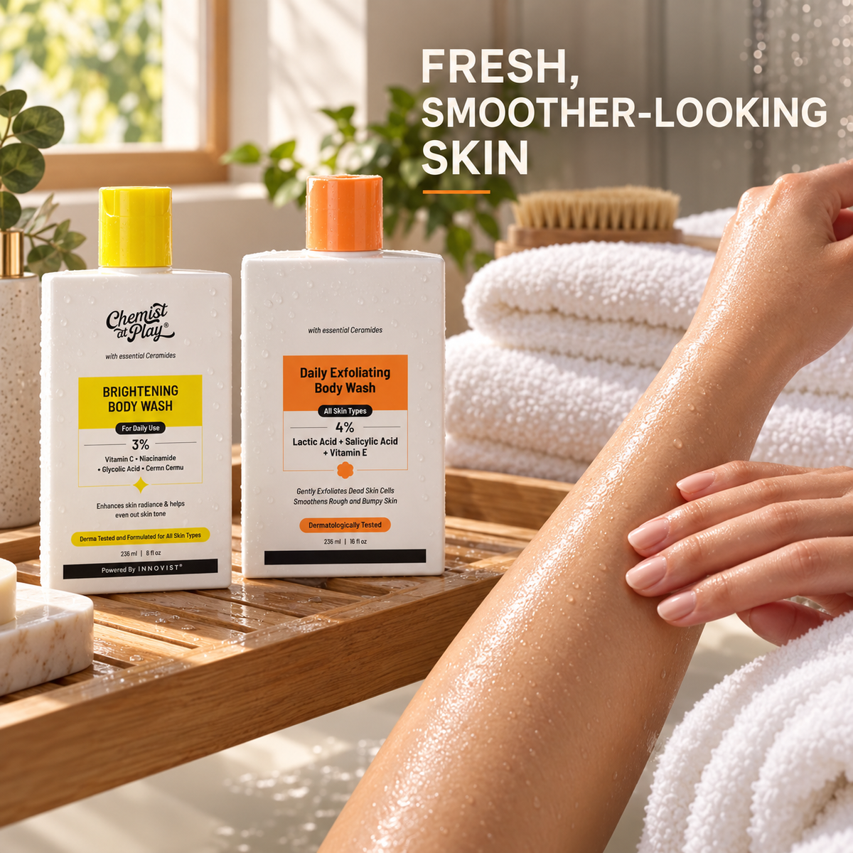 Brightening Body Wash with Vitamin C and Niacinamide, Daily Body Cleanser with 3% Brightening Complex, Fresh, Smoother-Looking Skin, 236 mL / 8 fl oz