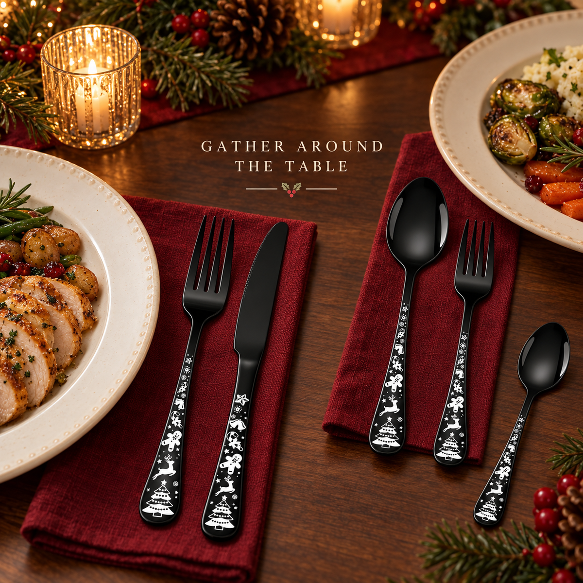 FLORAL-PATTERN FLATWARE 20 pieces of tableware