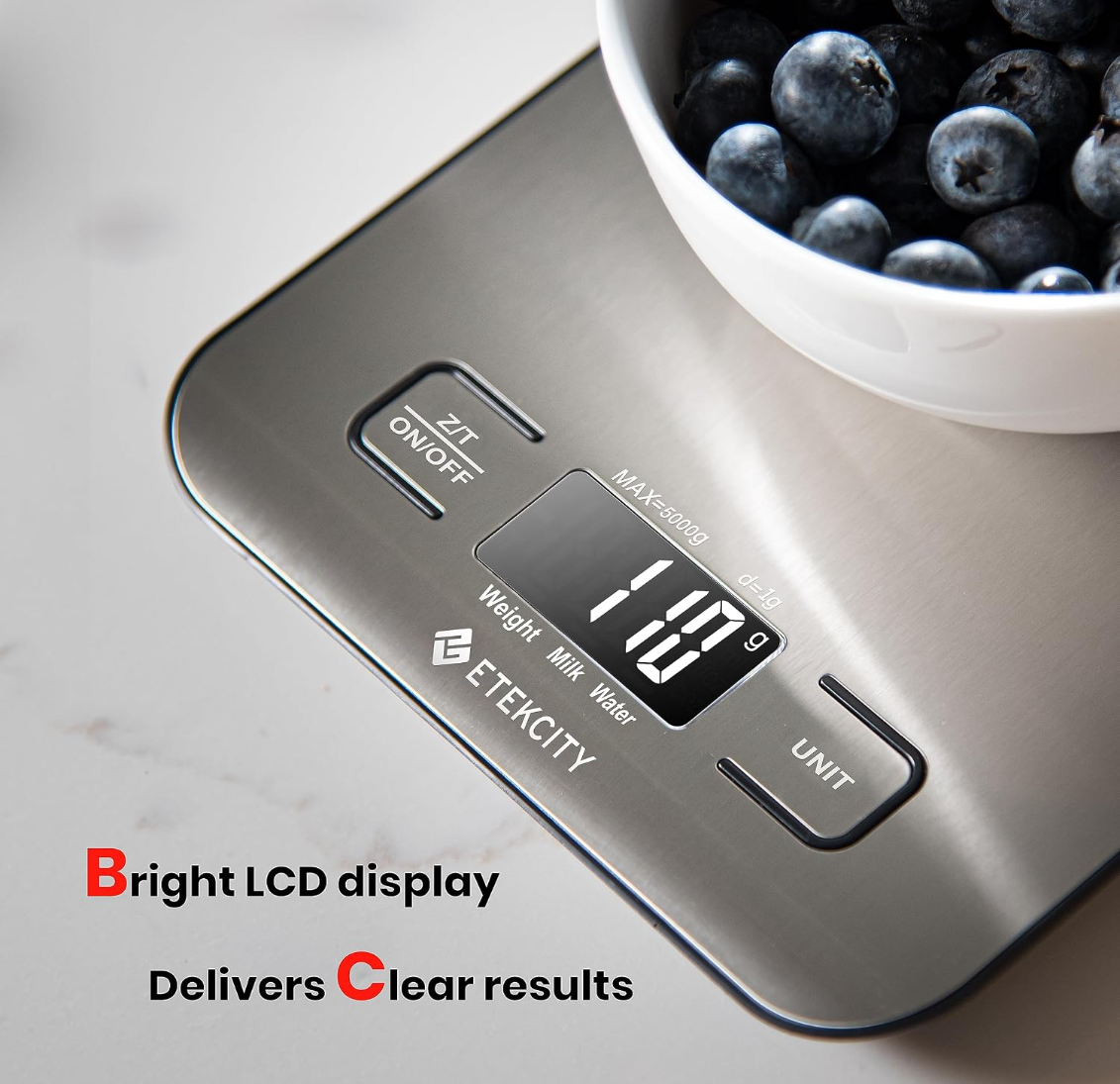 Digital Kitchen Food Scale, 5kg Stainless Steel Kitchen Scale with Battery, Multifunctional Electronic Cooking Scale for Baking, Cooking, Meal Prep and Food Weighing, Silver