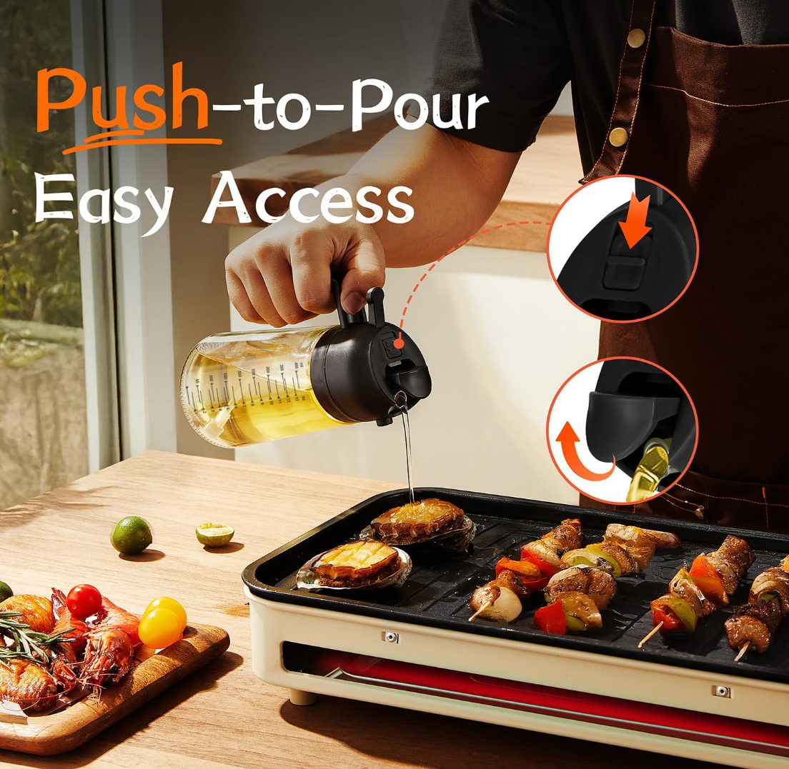470ml Glass Olive Oil Sprayer, 2-in-1 Oil Dispenser Bottle for Cooking, Oil Sprayer & Pourer for Kitchen, Air Fryer, Salad, BBQ and Baking