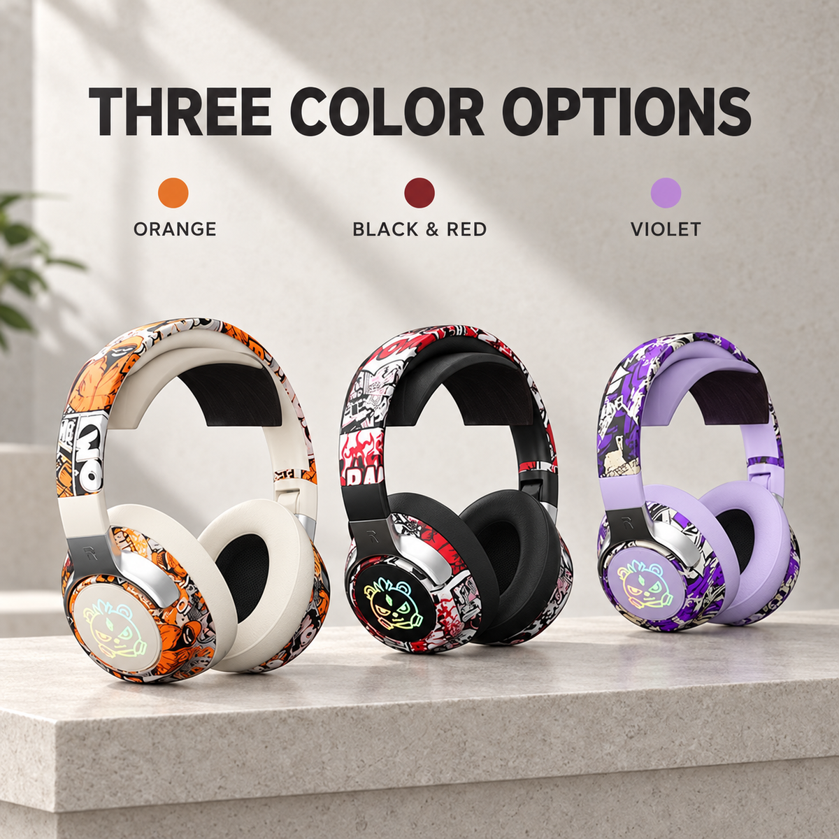 Wireless Over-Ear Headphones with Cushioned Ear Pads and Graphic Colorways