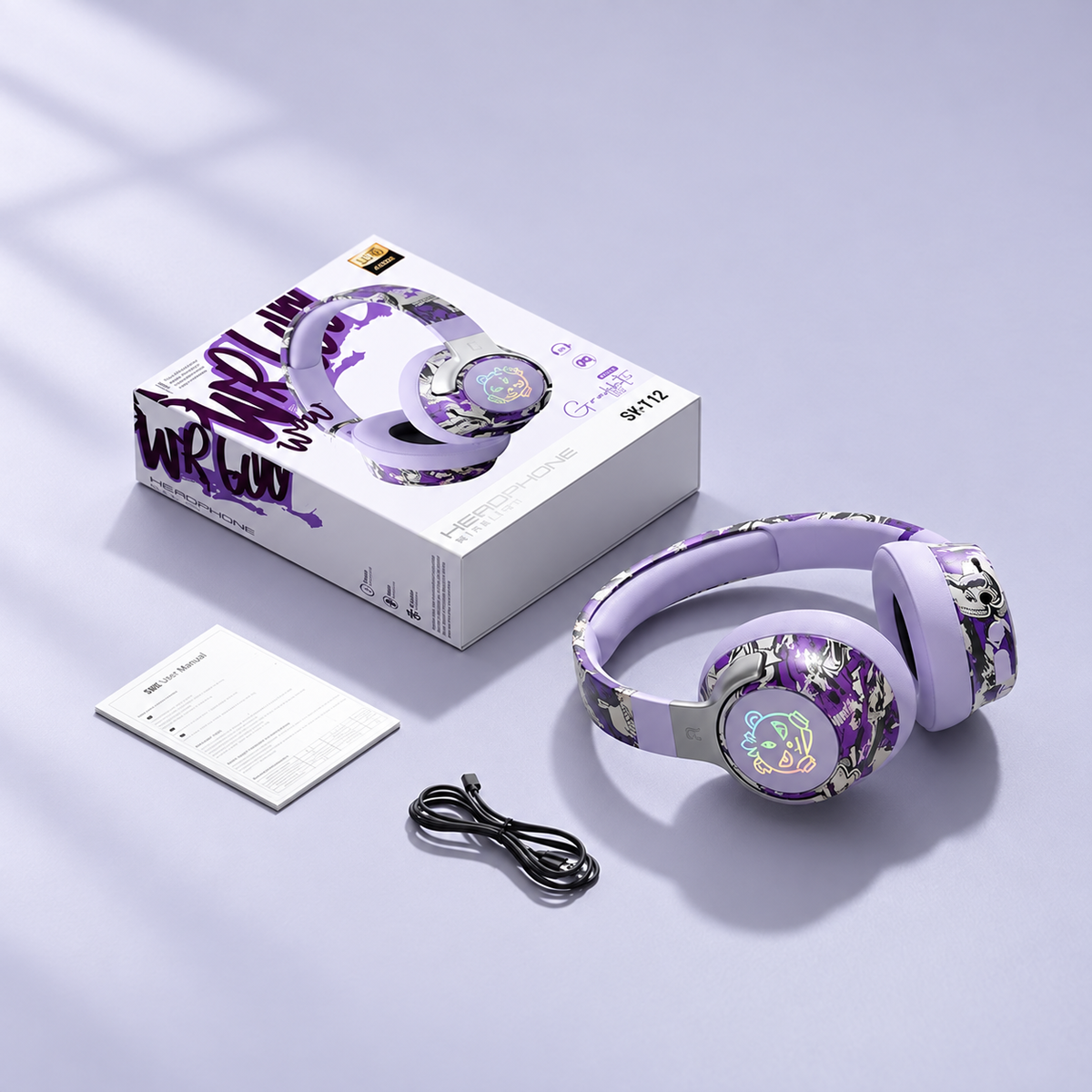 Wireless Over-Ear Headphones with Cushioned Ear Pads and Graphic Colorways