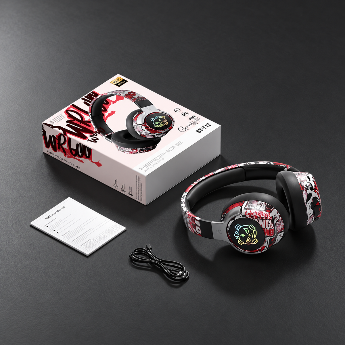 Wireless Over-Ear Headphones with Cushioned Ear Pads and Graphic Colorways