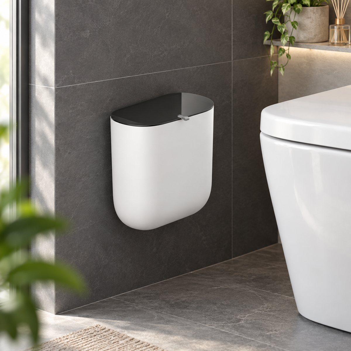 No-Drill Wall-Mounted Trash Bin with Lid