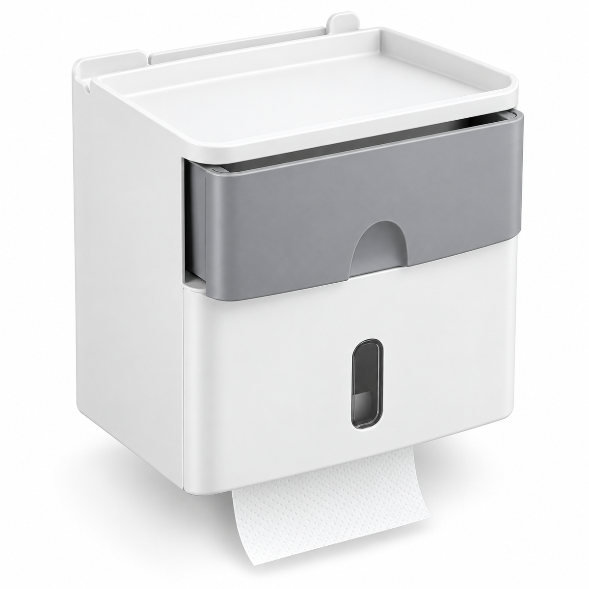 No-Drill Wall-Mounted Toilet Paper Holder with Storage Shelf