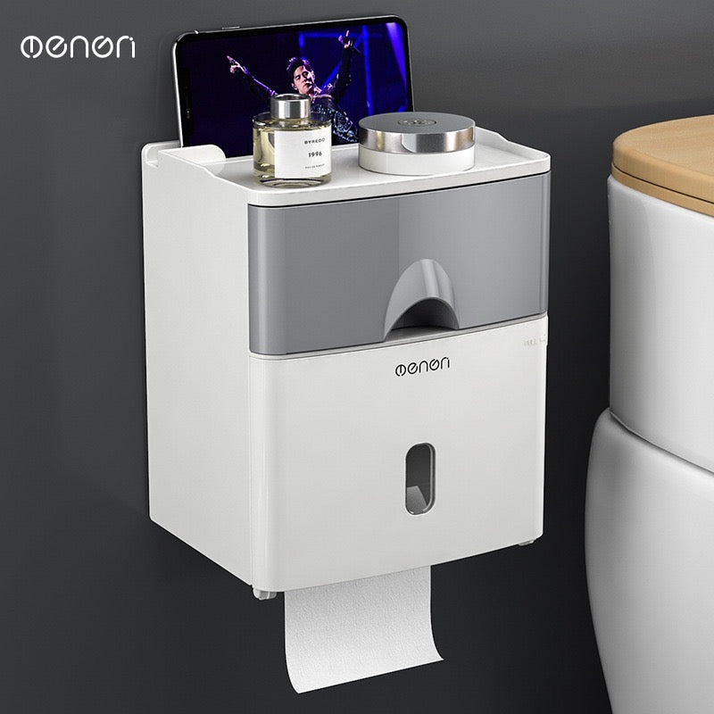 No-Drill Wall-Mounted Toilet Paper Holder with Storage Shelf