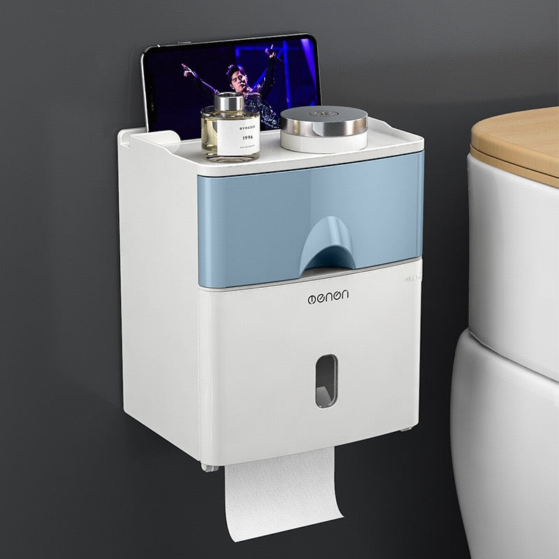 No-Drill Wall-Mounted Toilet Paper Holder with Storage Shelf