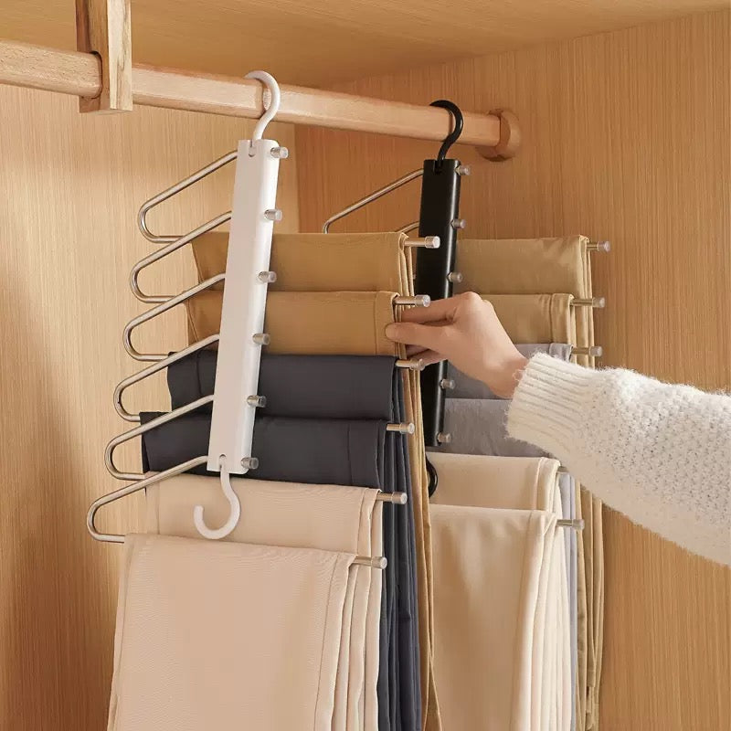 6-Tier Swing-Arm Pants Hanger with Dual Hooks – Space-Saving Closet Organizer for Trousers, Scarves, Ties and Towels