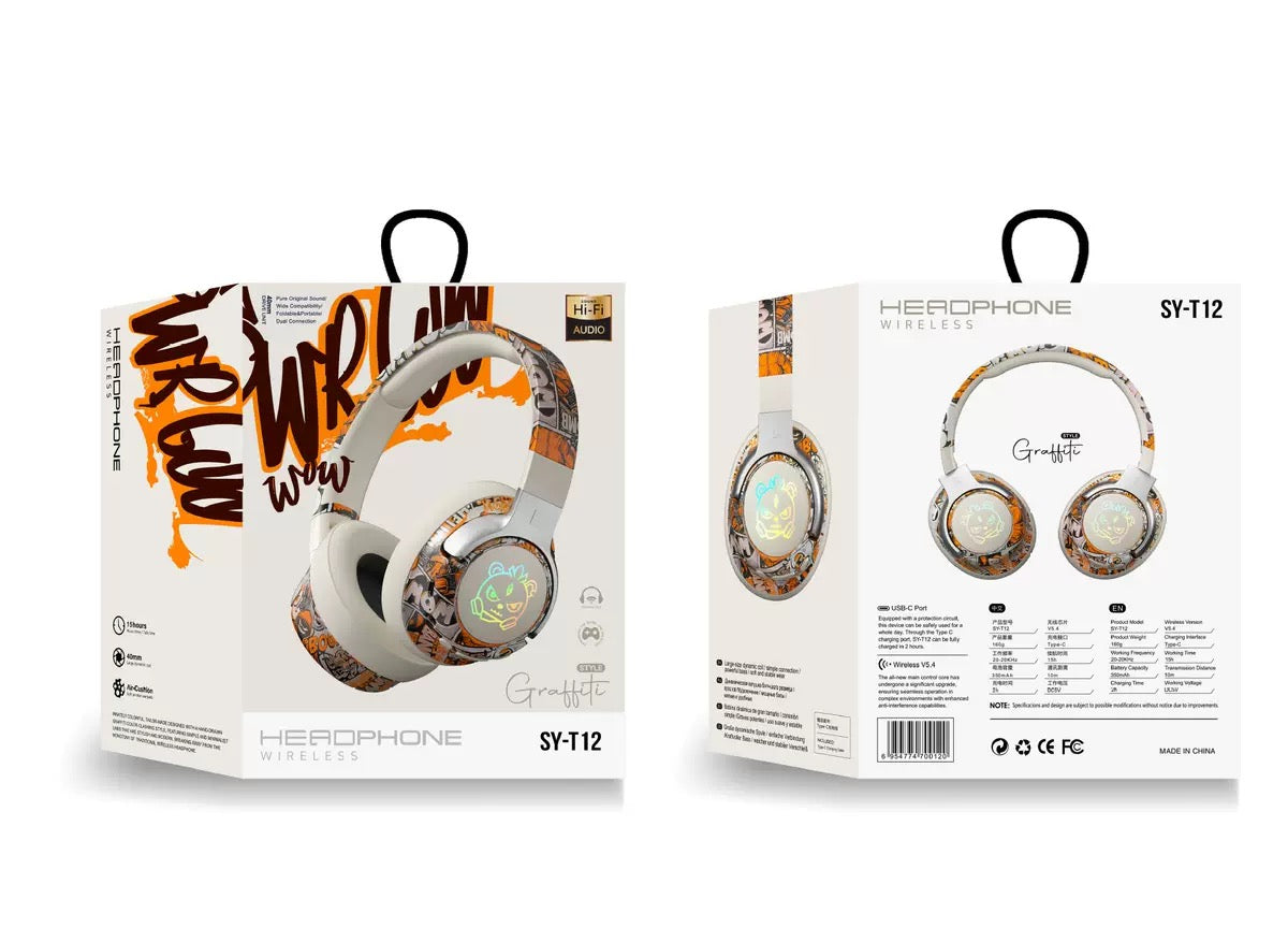 Wireless Over-Ear Headphones with Cushioned Ear Pads and Graphic Colorways